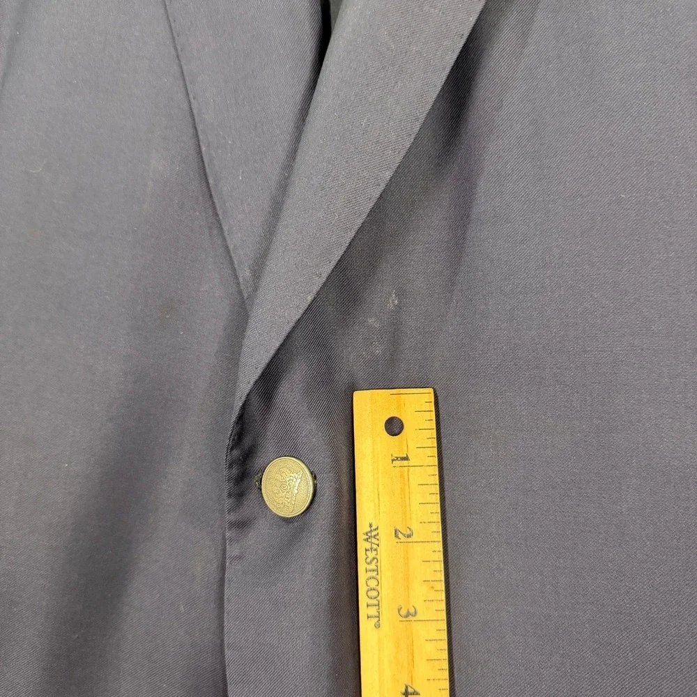 Oxxford Clothes Mens 42XL Tall Navy Blue Wool Blazer Crest Button Sport Coat